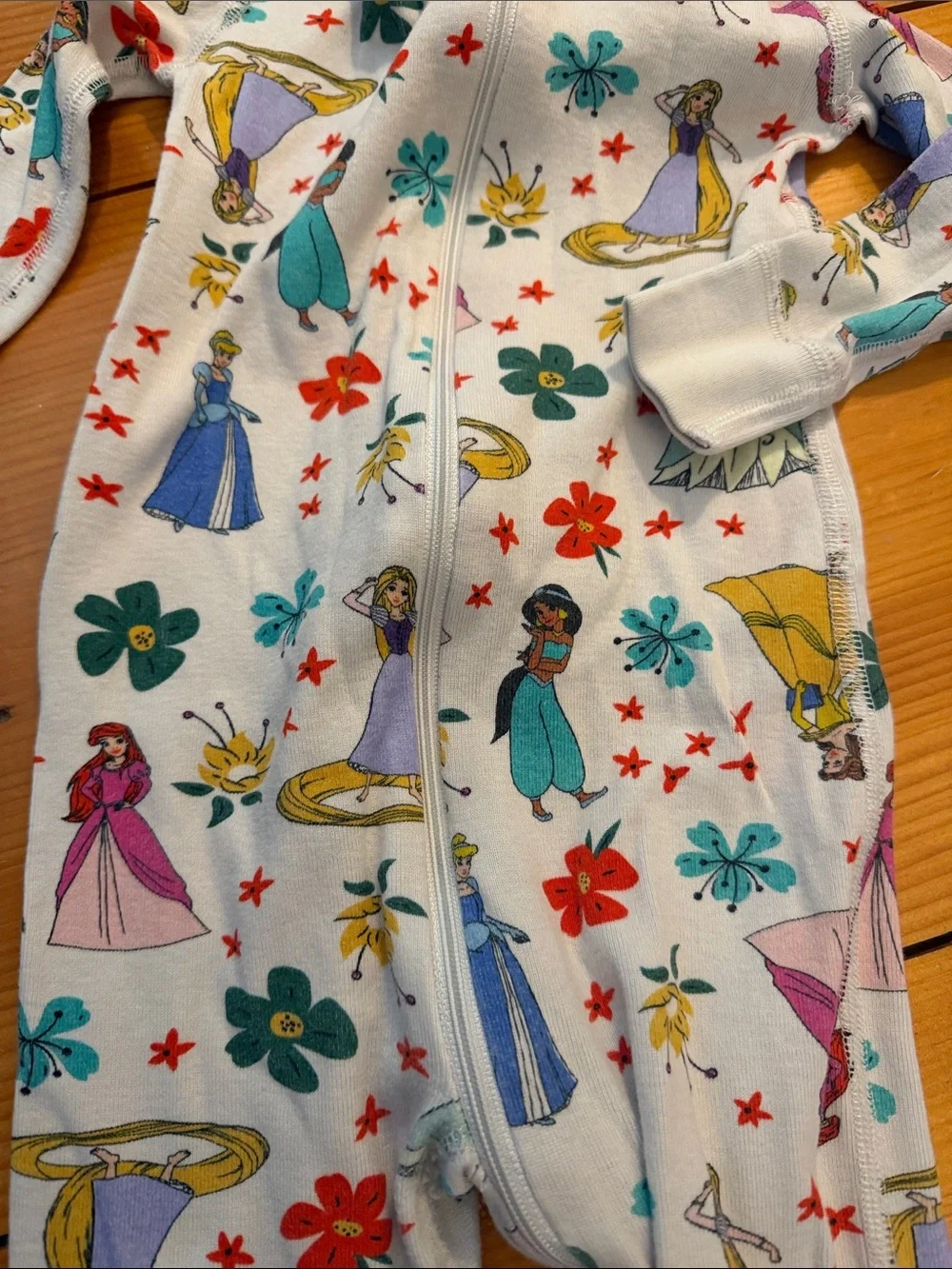 Hanna Andersson Light Blue Zip-Front Pajamas with Princess & Floral Print